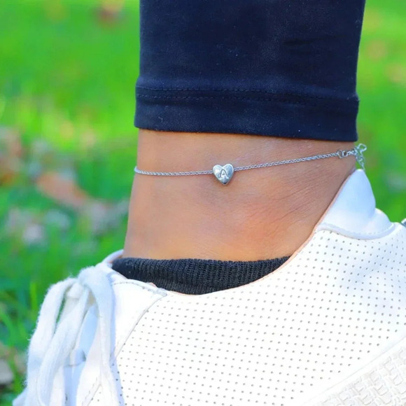 PERSONALIZED❤️HEART CHARM - A to Z, DAINTY SILVER INITIAL ANKLET GIRL, ELDM22302 - Picture 3 of 11